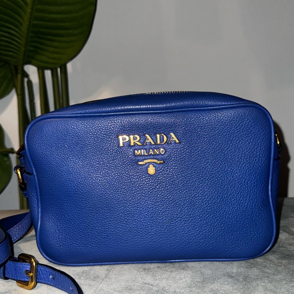 Prada Vibrant Blue Leather Bag with Gold Accents